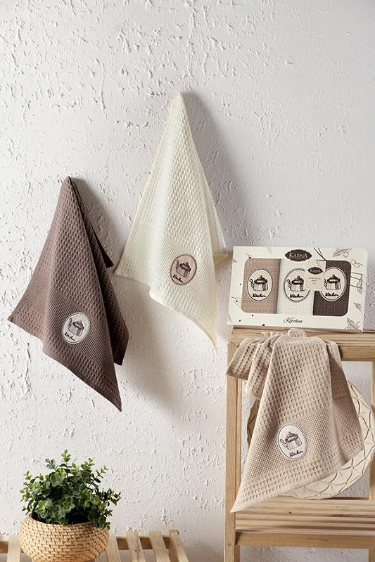 Комплект вафельных хлопковых полотенец KARNA SANTE V2 40х60 (3шт)