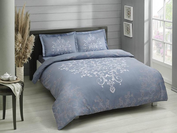 Постельное белье сатиновое TAC HAPPY DAY ANISSA голубое евро