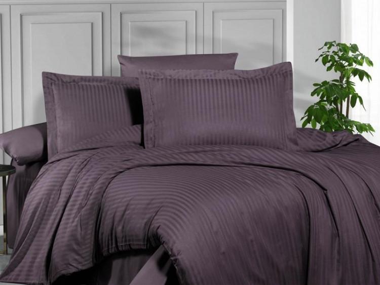 Постельное белье из страйп сатина KARVEN N163-SS-011 KMURDUM темно-лиловое 50х70 (2шт), 70х70 (2шт) евро