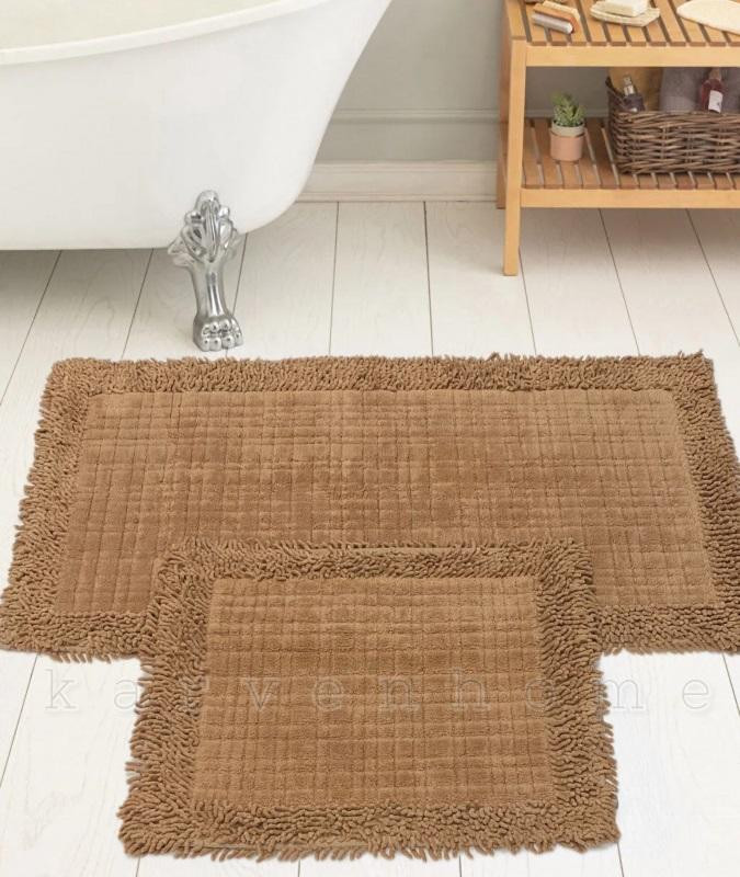 Набор ковриков для ванной хлопковый с бахромой KARVEN KV426 K.M.EKOSE кофейный 50х60 (1шт), 60х100 (1шт)