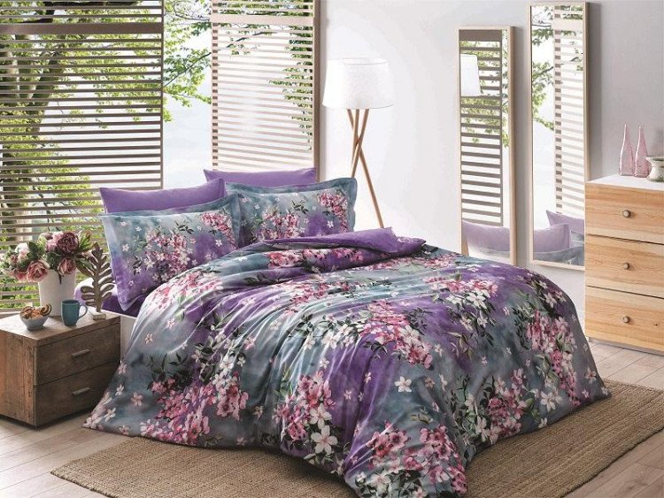 Постельное белье из сатина в PVC TAC DELUX PREMIUM DIGITAL DAPHNE лиловое семейное