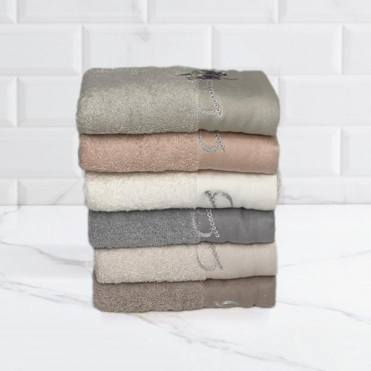 Набор полотенец махровых хлопковых с вышивкой KARVEN ELIT H7000 ROSE 50х90 (6шт)