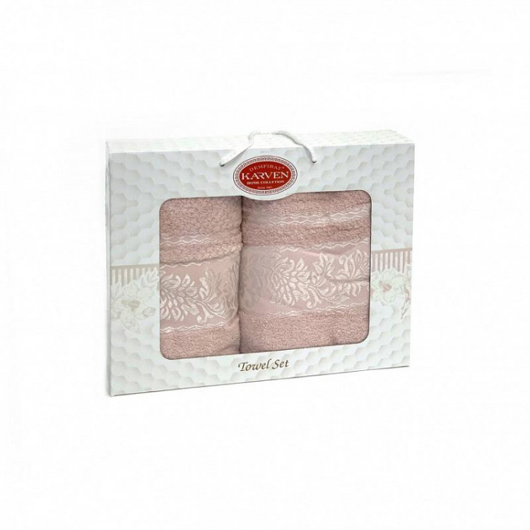 Набор полотенец махровых хлопковых KARVEN HS1691 SUMBUL V8 светлая пудра 50х90 (1шт), 70х140 (1шт)