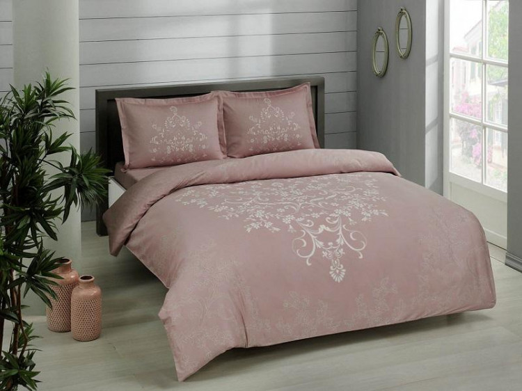 Постельное белье сатиновое TAC HAPPY DAY ANISSA сухая роза евро