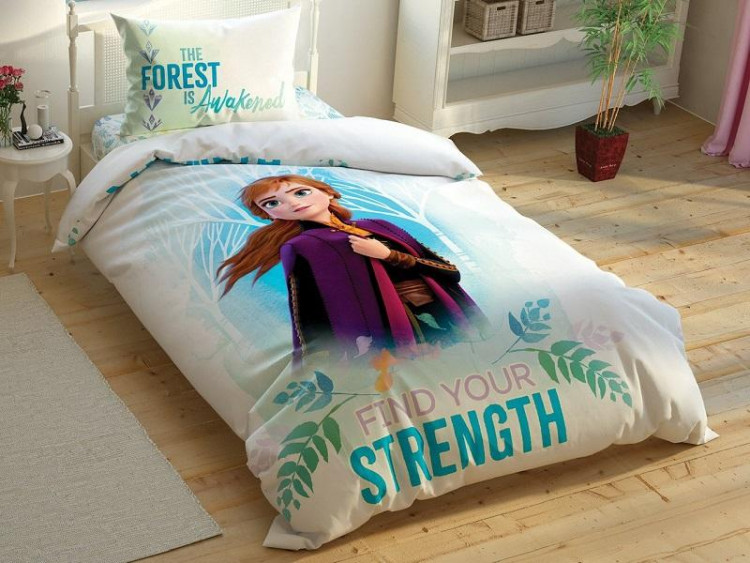 Детское постельное белье из ранфорса с простыней на резинке светящееся TAC FROZEN-2 DOUBLE ANNA DISNEY
