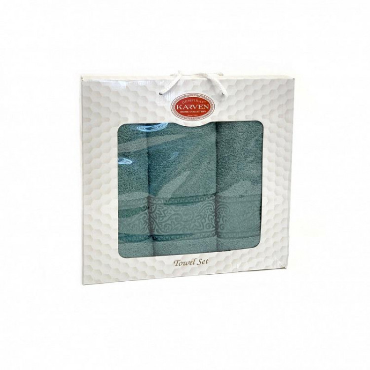 Набор полотенец махровых хлопковых KARVEN HS1700 FLOSLU V9 изумруд 50х90 (2шт), 70х140 (1шт)