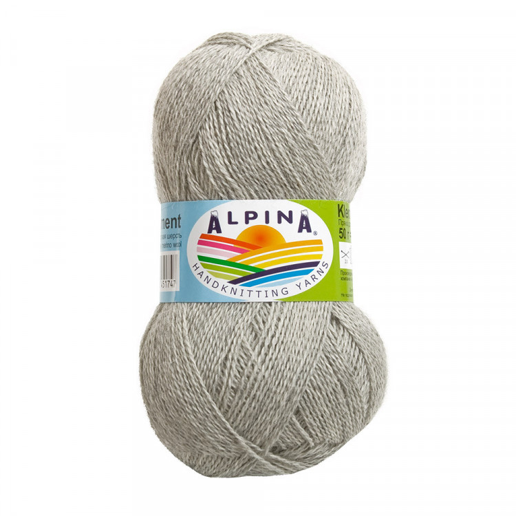 Пряжа ALPINA KLEMENT №03 светло-серая 80% альпака, 20% мериносовая шерсть 4 шт х 50 гр, 300 м +/- 10 м