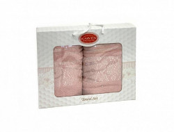 Набор полотенец махровых хлопковых KARVEN HS1697 PINK DAMAKS V5 светлая пудра 50х90 (1шт), 70х140 (1шт)