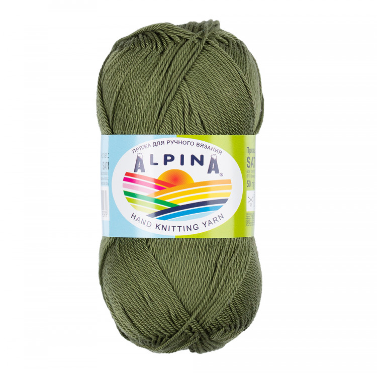 Пряжа ALPINA SATI №078 зеленая 100% мерсеризованный хлопок 10 шт х 50 гр, 170 м +/- 10 м