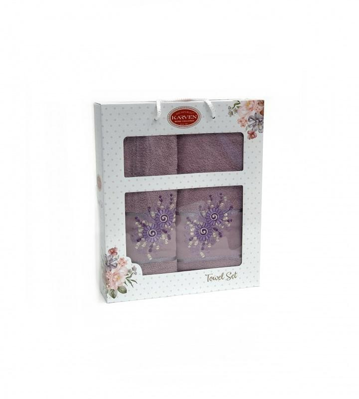 Набор полотенец махровых хлопковых KARVEN HS1618 PAPATYA V5 сиреневый 50х90 (1шт), 70х140 (1шт)