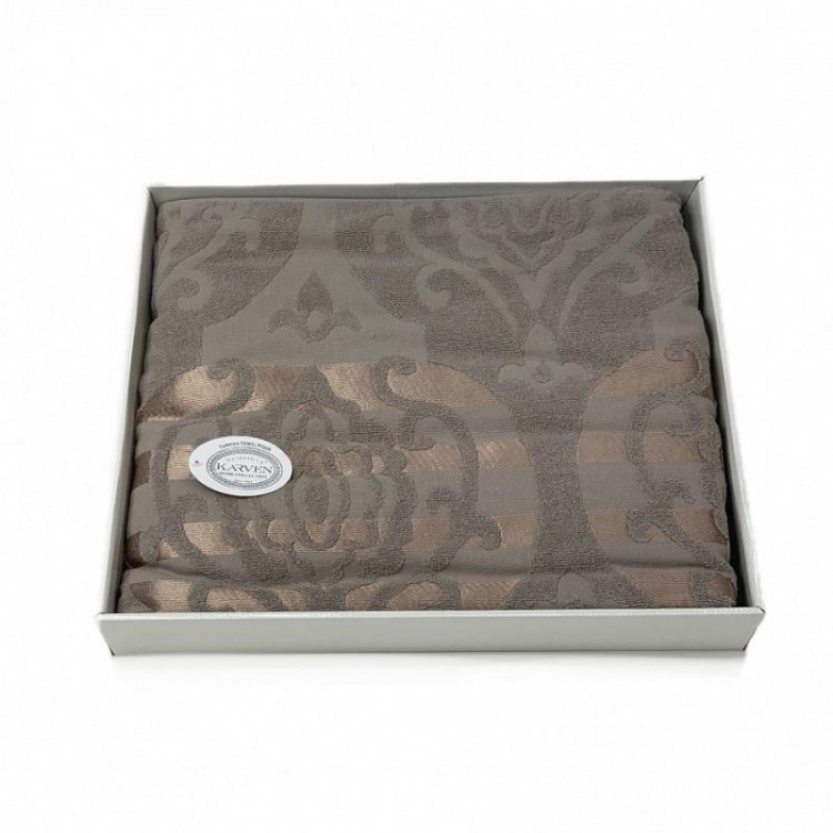 Плед из хлопка махровый KARVEN P963 CORNELY V5 серо-бежевый 220х240