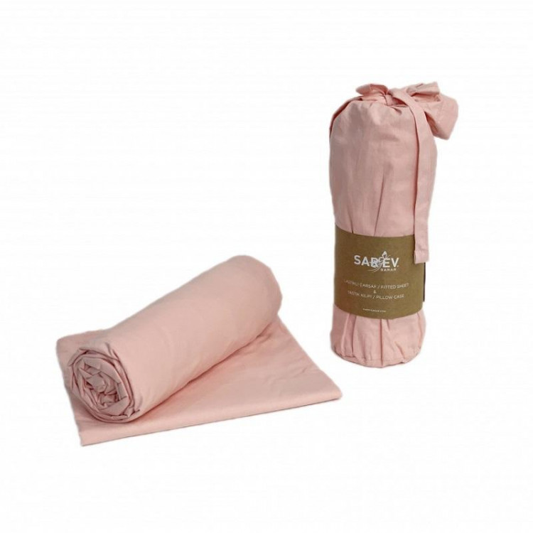 Простыня на резинке из ранфорса SAREV P950 V70 PEMBE 100х200х35 с наволочкой 50х70