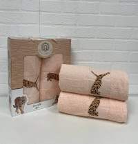 Набор махровых полотенец DIVA AFRODITA ТИГР LUX 50х90 (1шт), 70х140 (1шт) персик-1