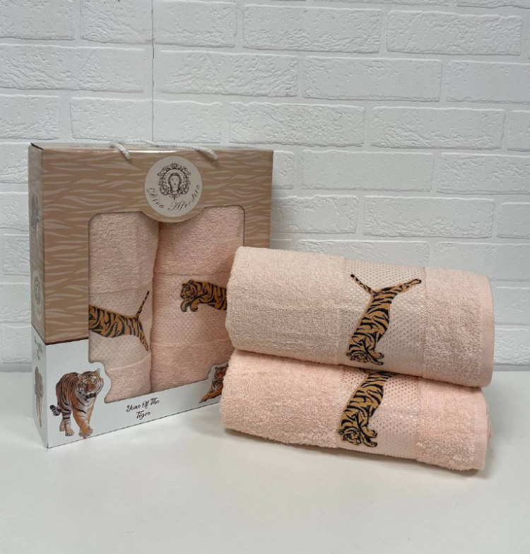 Набор махровых полотенец DIVA AFRODITA ТИГР LUX 50х90 (1шт), 70х140 (1шт) персик-1