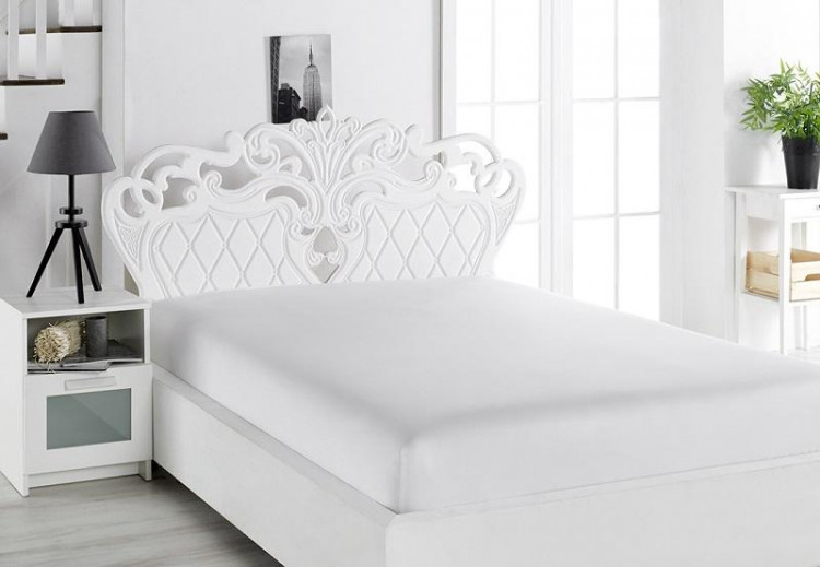 Простыня на резинке из сатина KARNA LOFT белая 90х200х30