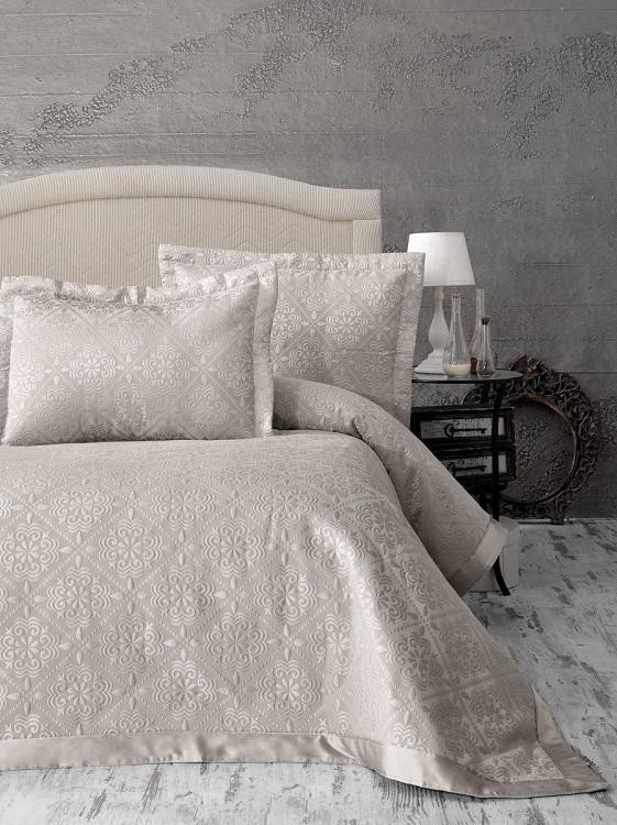 Покрывало жаккардовое с наволочками KARNA AFRODIT бежевое 260х260