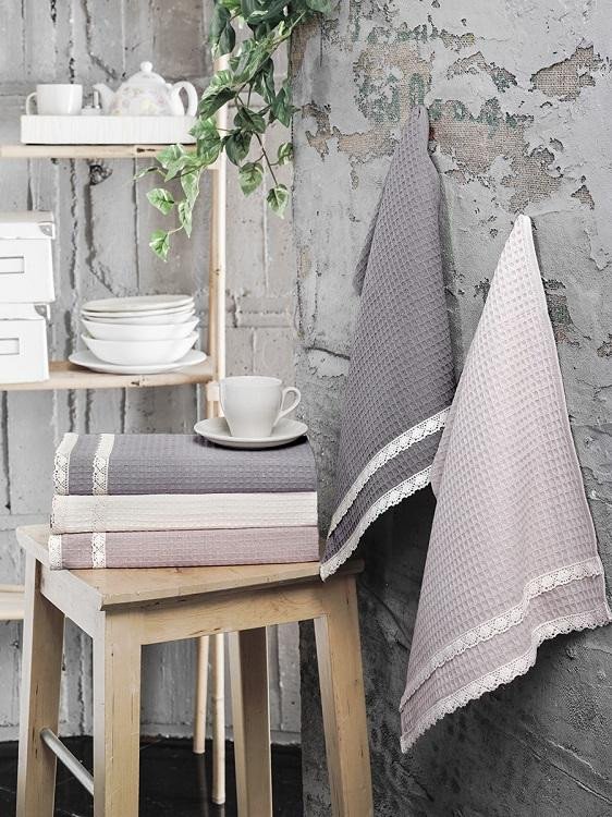 Набор вафельных полотенец с гипюром KARNA KOPENAKI V2 40х60 (5шт)