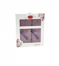 Набор полотенец махровых хлопковых KARVEN HS1622 KIVRIMLI YAPRAK V8 светло-лиловый 50х90 (1шт), 70х140 (1шт)