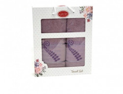 Набор полотенец махровых хлопковых KARVEN HS1622 KIVRIMLI YAPRAK V8 светло-лиловый 50х90 (1шт), 70х140 (1шт)