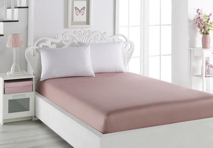 Простыня на резинке из сатина KARNA LOFT брусничная 90х200х30