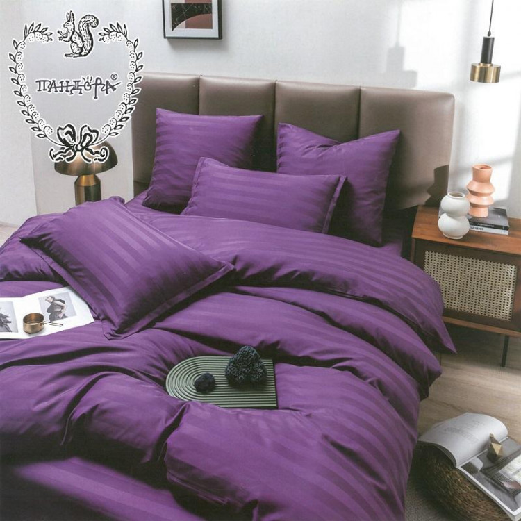 Постельное белье из страйп-сатина ПАНДОРА фиолетовое евро