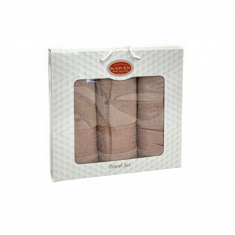 Набор полотенец махровых хлопковых KARVEN HS1700 FLOSLU V7 капучино 50х90 (2шт), 70х140 (1шт)
