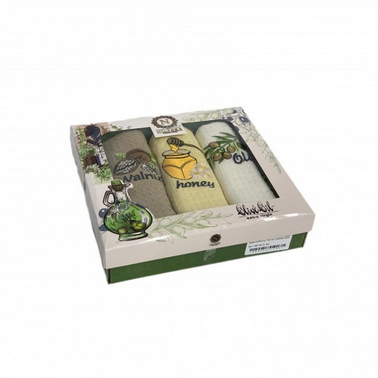 Набор кухонных полотенец вафельных хлопковых KARVEN HM740 NILTEKS V1 ОЛИВА 40х60 (3шт)