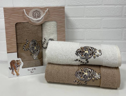 Набор махровых полотенец DIVA AFRODITA ТИГР LUX 50х90 (1шт), 70х140 (1шт) бело-коричневый-2