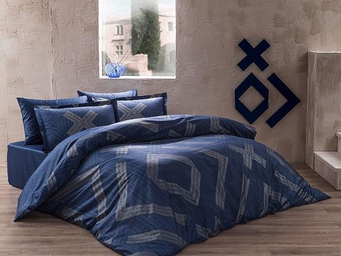 Постельное белье из сатина TAC DELUX ELEGANCE BELLAMY синее евро