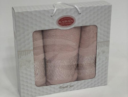 Набор полотенец махровых хлопковых KARVEN HS1694 INDIA DAMAKS V7 светлая пудра 50х90 (2шт), 70х140 (1шт)