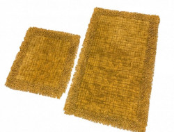 Набор ковриков для ванной хлопковый с бахромой KARVEN KV428 EKOSE ESKITME K.M золотой 50х60 (1шт), 60х100 (1шт)