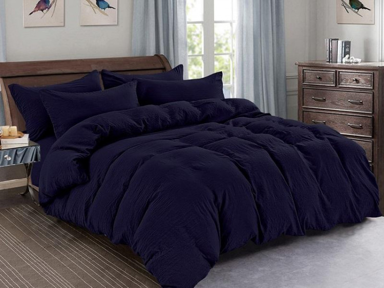 Постельное белье из жатого микросатина АЛЬВИТЕК FLUPPY SLEEP-047 темно-синее 50х70 (2шт), 70х70 (2шт) семейное