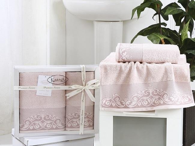 Набор махровых полотенец KARNA BEYZA пудра 50х90 (1шт) и 70х140 (1шт)