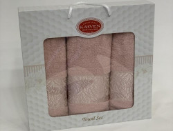 Набор полотенец махровых хлопковых KARVEN HS1694 INDIA DAMAKS V9 пудра 50х90 (2шт), 70х140 (1шт)