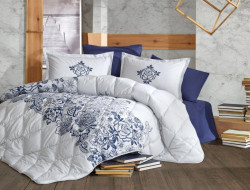 Покрывало из хлопка стеганое KARVEN Y923 MANDORA V1 LACIVERT 180х240 с наволочкой 50х70