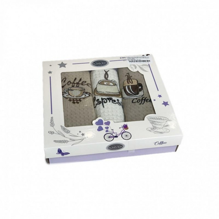 Набор кухонных полотенец вафельных хлопковых KARVEN HM746 КОФЕ V13 40х60 (3шт)