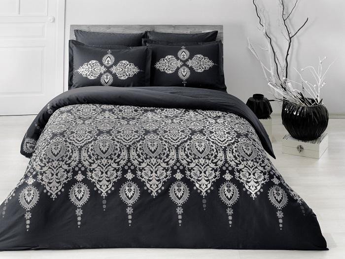 Постельное белье из сатина TAC DELUX ELEGANCE RADOS черное евро