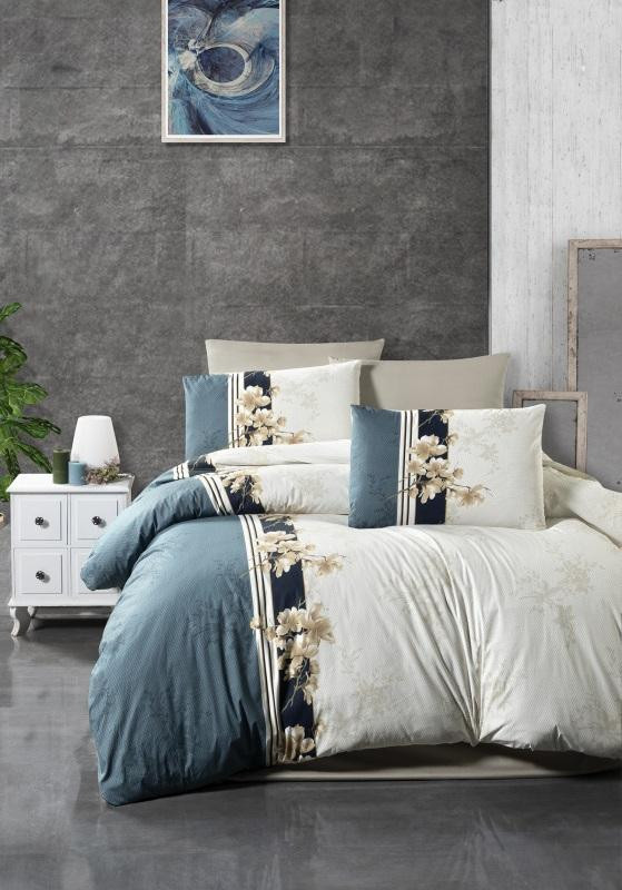 Постельное белье из ранфорса KARVEN N022 MANOLYA BLUE STONE 50х70 (1шт), 70х70 (1шт) 1,5-спальное