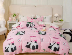 Постельное белье из микросатина TANGO панда на розовом 50х70 (2шт) 2-спальное