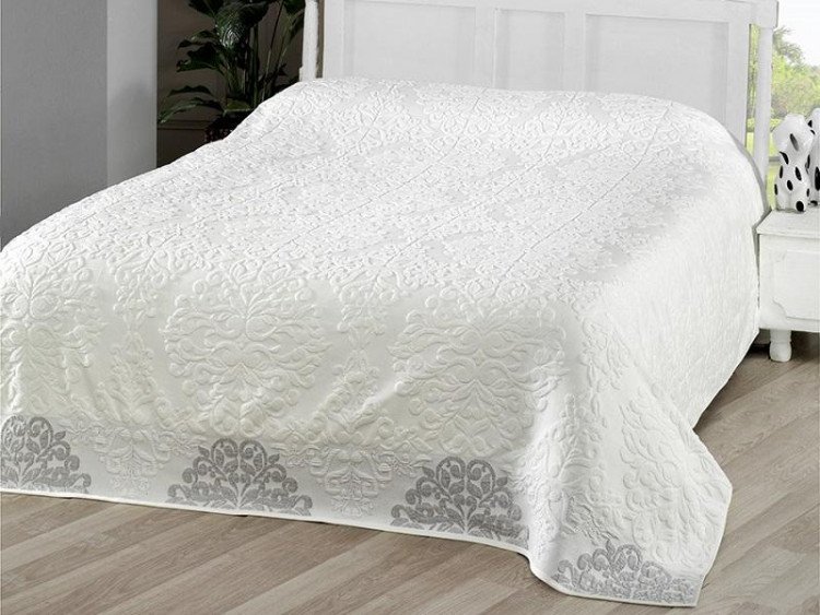 Простыня махровая жаккардовая KARNA OTTOMAN кремовая 160х220