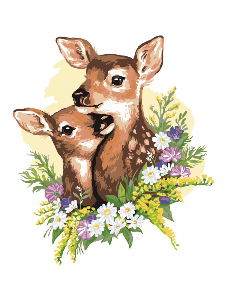 Набор для раскрашивания по номерам ФРЕЯ PNB/PM-017 Оленята в цветах 30х40 см