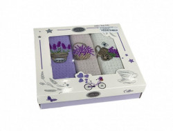 Набор кухонных полотенец вафельных хлопковых KARVEN HM746 ЛАВАНДА В КАШПО V10 40х60 (3шт)