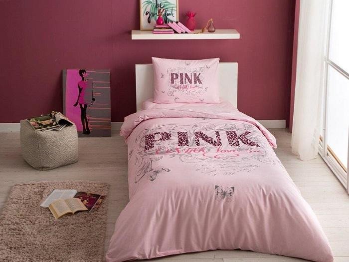 Постельное белье из ранфорса TAC GENC MODASI PINK пудра евро