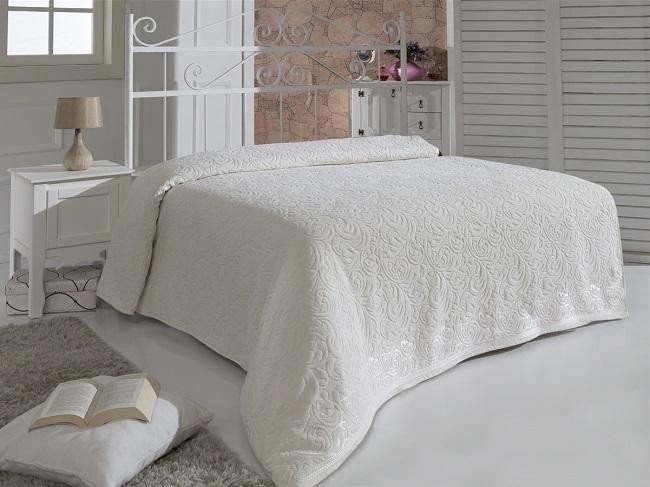 Простыня махровая жаккардовая KARNA ESRA кремовая 200х220