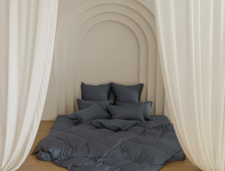 Постельное белье с простыней на резинке 160х200 GERMAN GRASS GREY BRILLIANT GRASS 70х70 (2шт) семейное