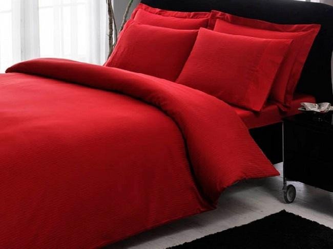 Постельное белье из LUX жаккарда TAC BASIC STRIPE красное евро