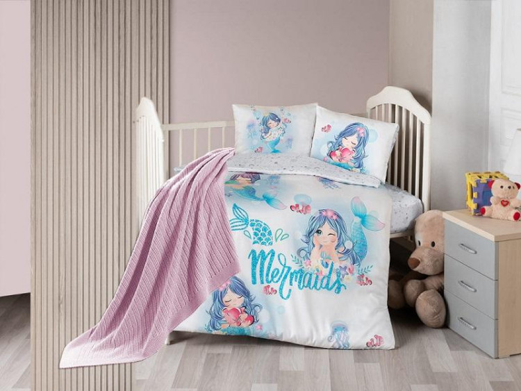 Постельное белье для малышей из сатина с пледом KARVEN 3D DIGITAL D040 MERMAID
