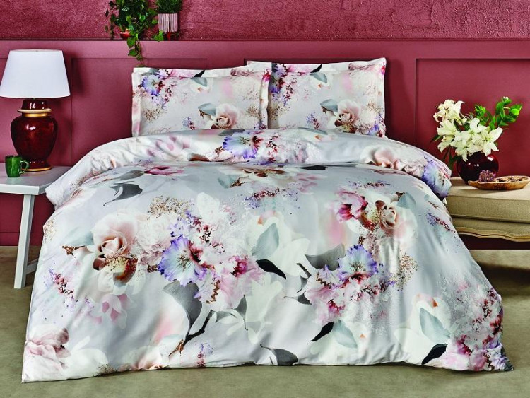 Постельное белье из сатина TAC HAPPY DAY EVANDER серое евро