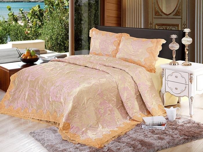 Покрывало с наволочками тонкое жаккардовое с гипюром TANGO БЛЮМАРИН BL-33 230х250
