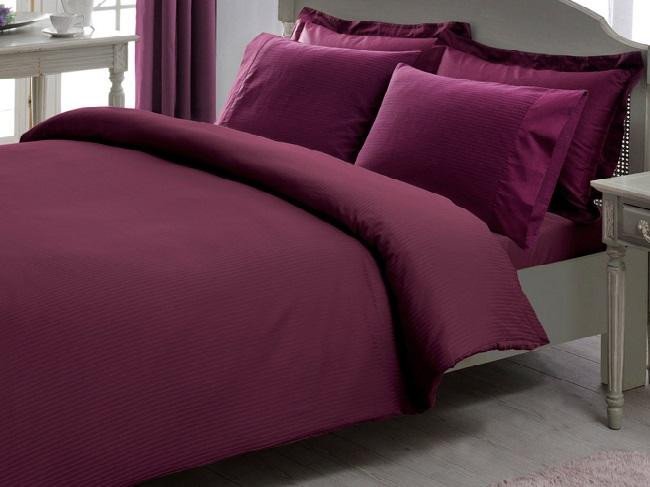 Постельное белье из LUX жаккарда TAC BASIC STRIPE фиолетовое евро